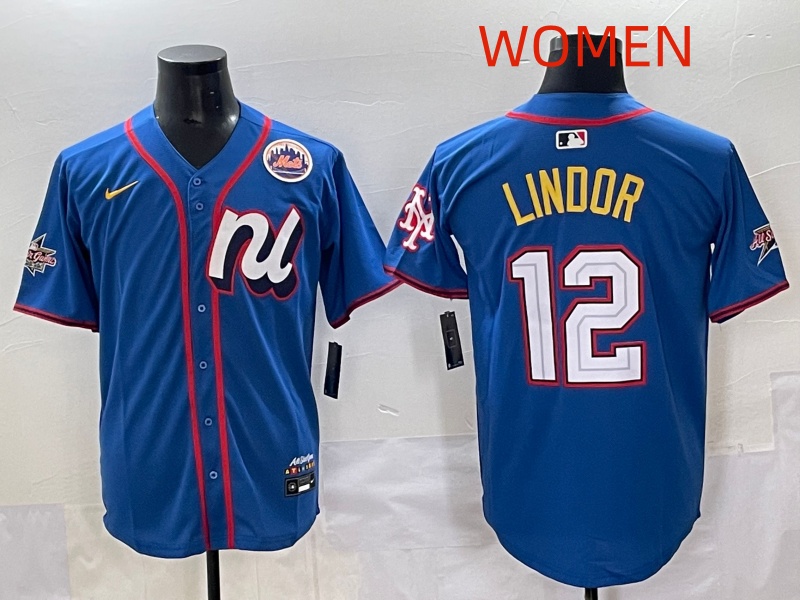 Women 2025 New York Mets #12 Lindor Blue All star Nike MLB Jersey style 029